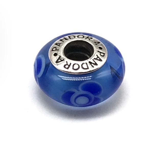 Pandora Retired Blue Flowers For You Floral Flower Murano Glass Bead Charm - Picture 1 of 4